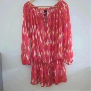 JONES NEW YORK | Women's Orange/Pink/White  Abstract Sheer Long Flowy Bl…